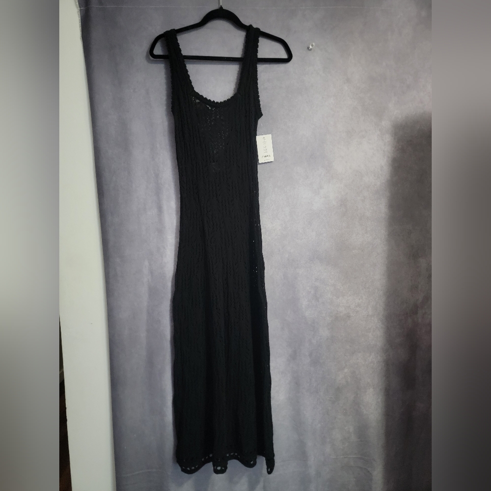 Aqua & Kristopher Brock Cotton Crochet Black  MIDI Dress Large Brand New